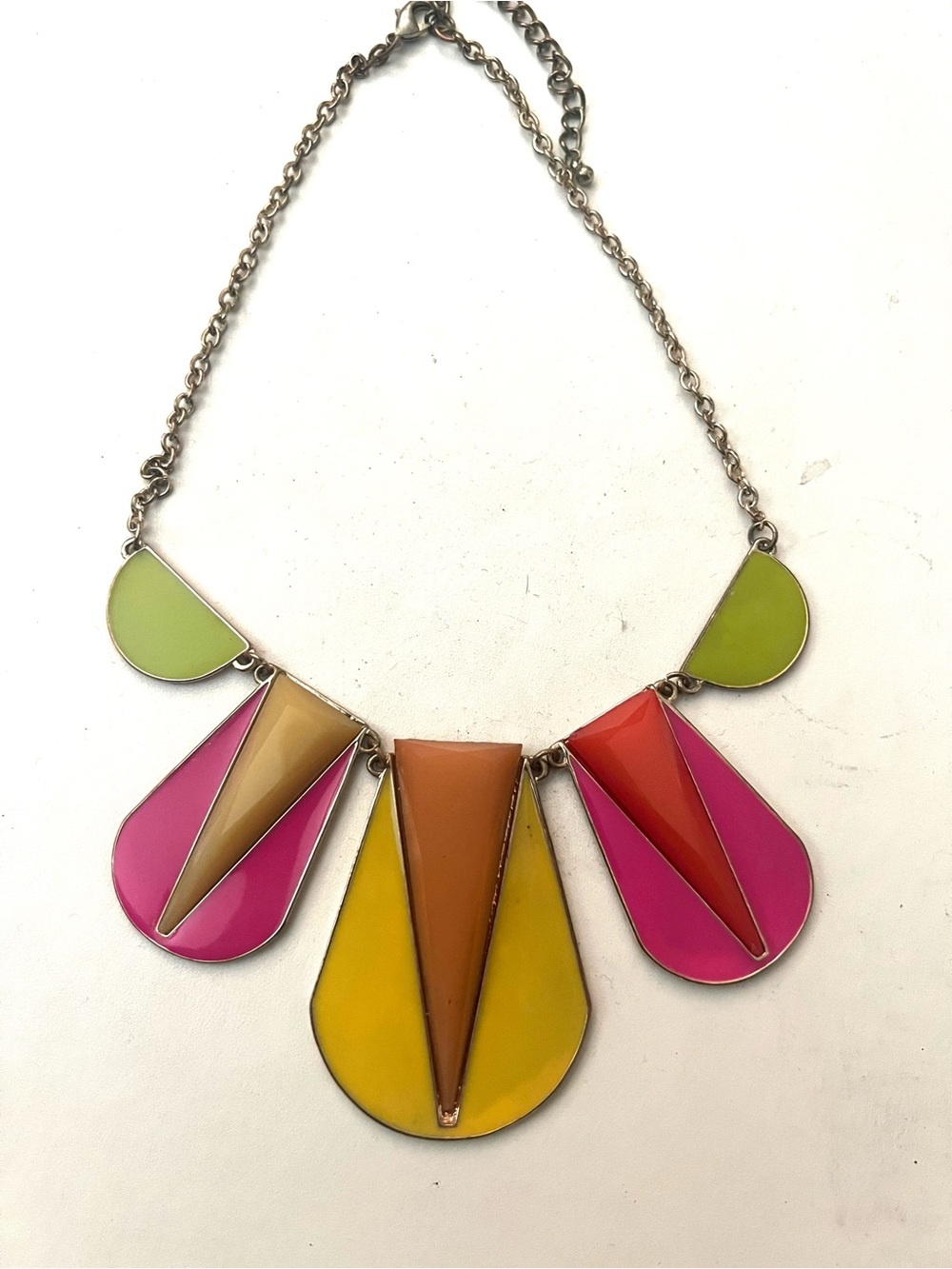 Vibrant Colorblock Enamel Bib Necklace - Pink, Yellow, Green, Orange